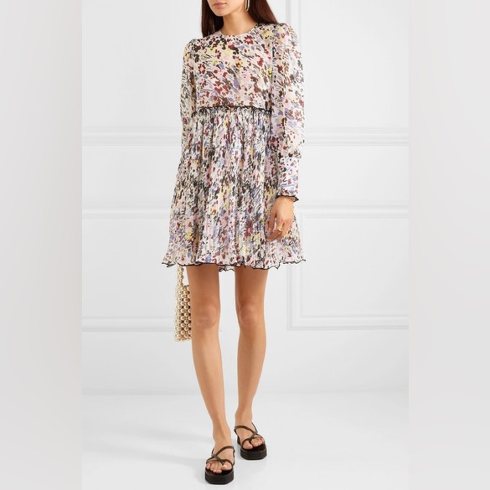 Ganni Floral Long Sleeve Ruffle Dress